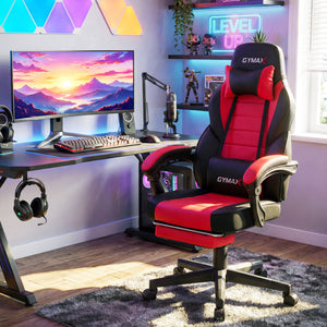 Ergonomic Video Game Chair with Headrest and Reclining Backrest-Red view 6