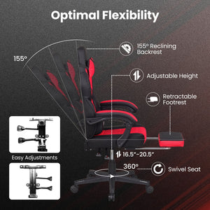 Ergonomic Video Game Chair with Headrest and Reclining Backrest-Red view 8