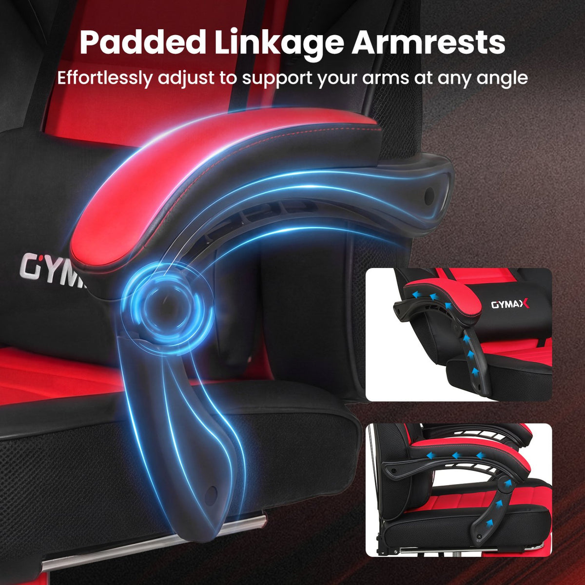Ergonomic Video Game Chair with Headrest and Reclining Backrest-Red view 9