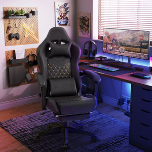 Ergonomic Video Game Computer Chair with Headrest and Lumbar Pillow-Black view 3