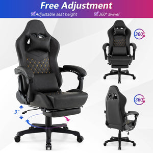 Ergonomic Video Game Computer Chair with Headrest and Lumbar Pillow-Black view 4