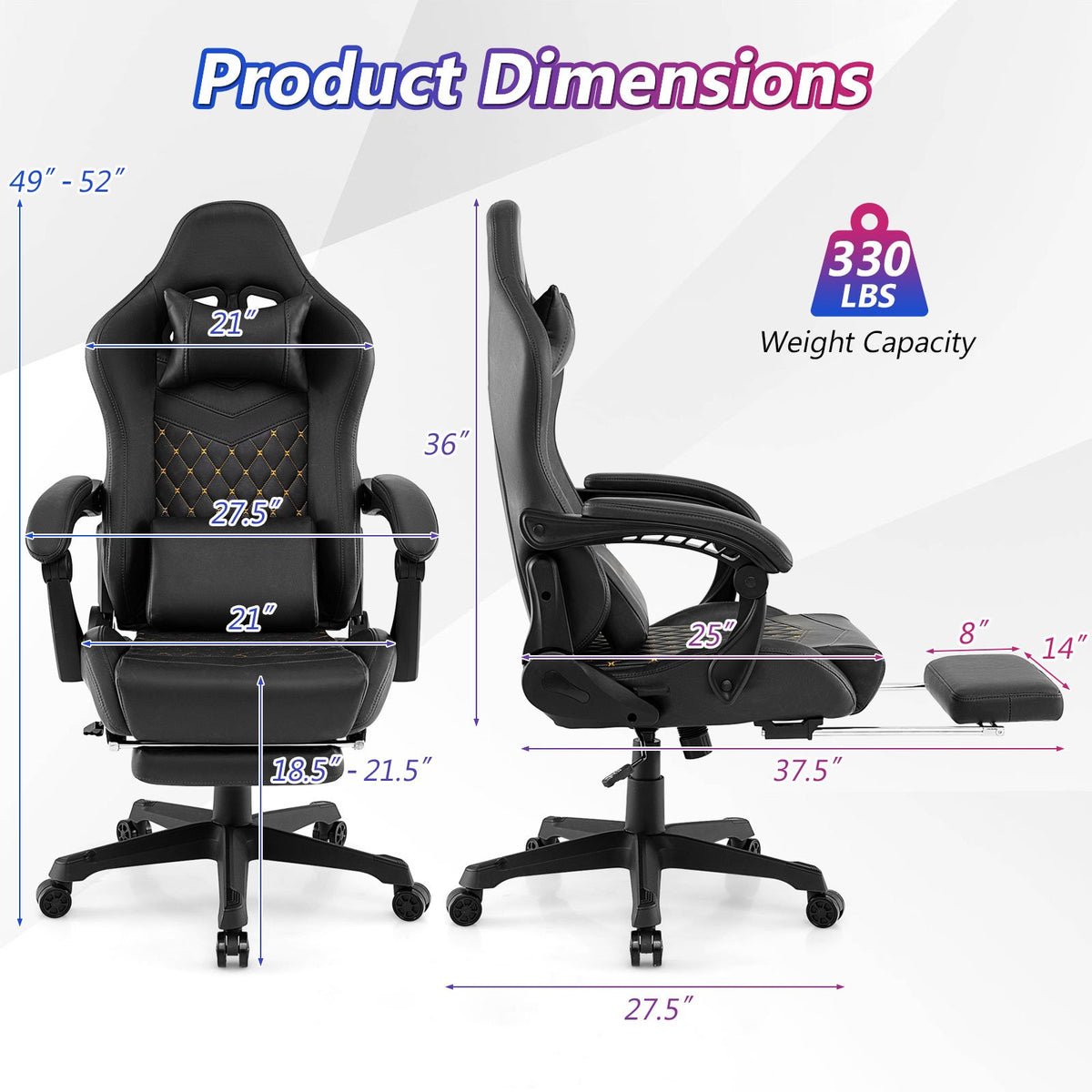 Ergonomic Video Game Computer Chair with Headrest and Lumbar Pillow-Black view 5
