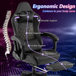 Ergonomic Video Game Computer Chair with Headrest and Lumbar Pillow-Black view 6