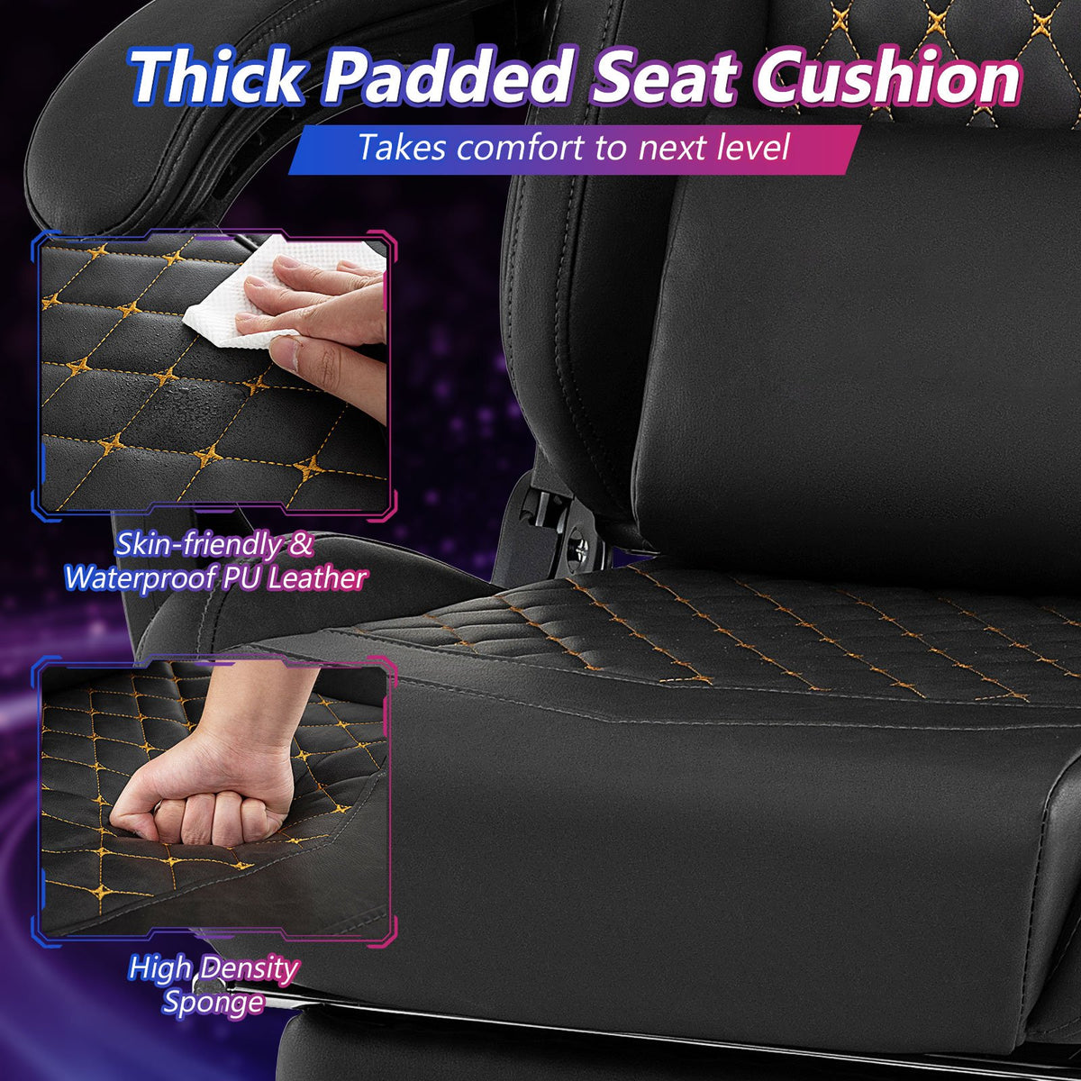 Ergonomic Video Game Computer Chair with Headrest and Lumbar Pillow-Black view 7