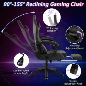 Ergonomic Video Game Computer Chair with Headrest and Lumbar Pillow-Black view 8