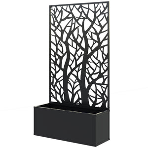 Metal Raised Garden Bed with Privacy Panel, Freestanding or Wall Mounted Outdoor Planter Box for Garden, Patio