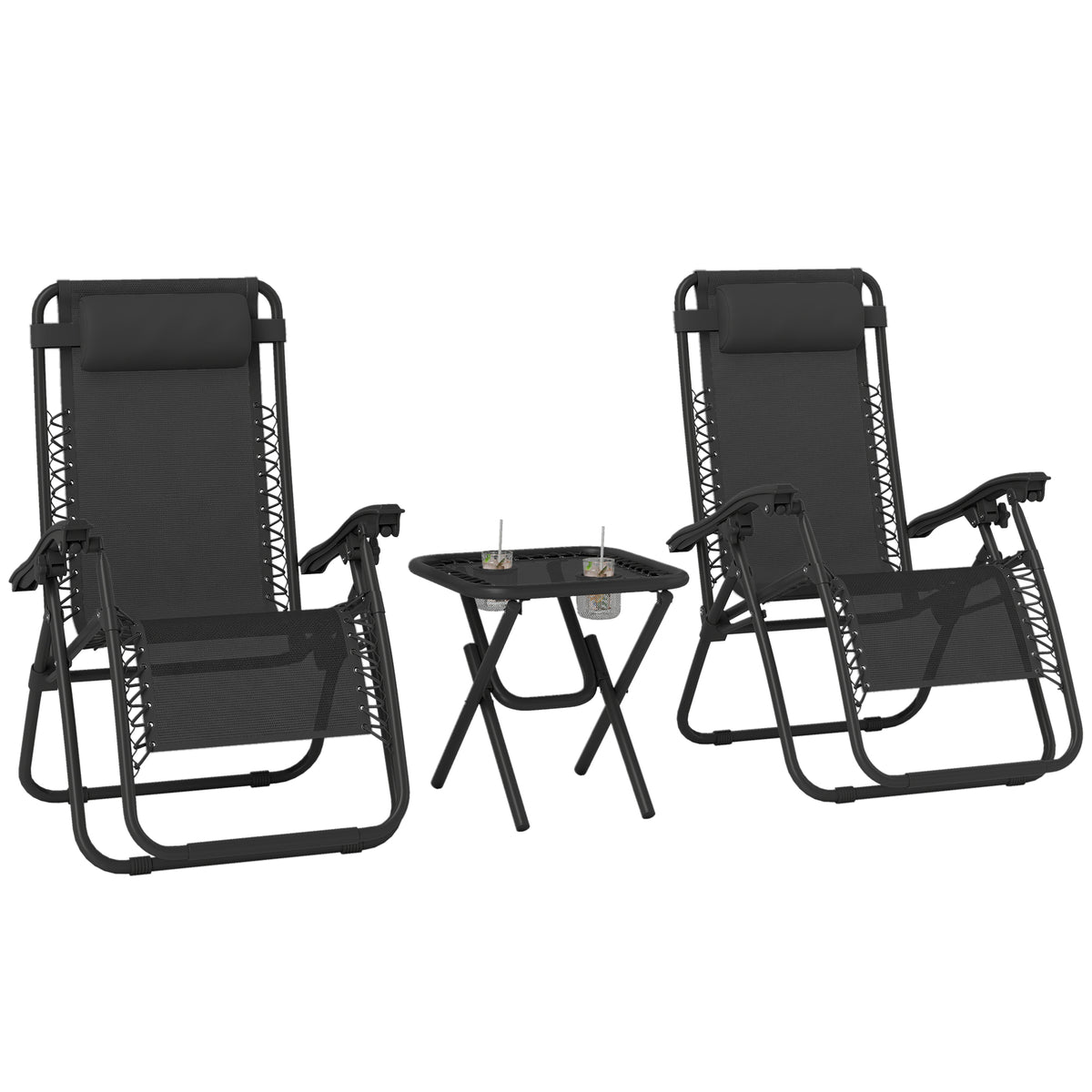 Zero Gravity Chair Set of 2 Patio Chair with Side Table Cupholders and Pillows for Pool, Backyard, Lawn