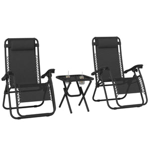 Zero Gravity Chair Set of 2 Patio Chair with Side Table Cupholders and Pillows for Pool, Backyard, Lawn
