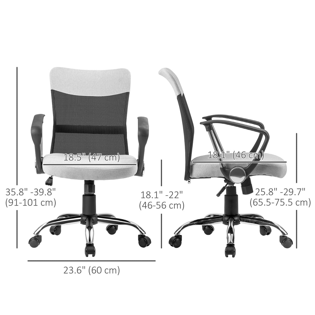 Mid Back Office Chair, Linen Adjustable Office Chair with Lumbar Back Support, Arm, Adjustable Height, Grey