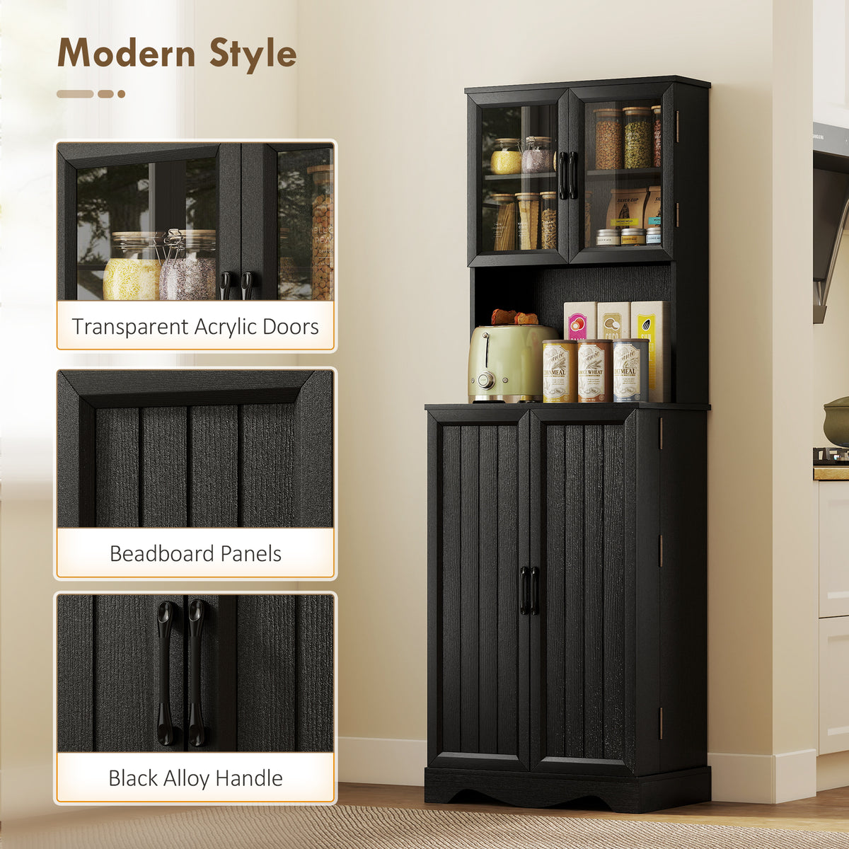 71" Kitchen Pantry Cabinet, Freestanding Kitchen Hutch with 8 Door Shelves – view 6