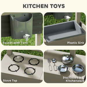 Kids Sandbox with Cover Kitchen Playset Toys, Wooden Sand Box with Seat, Storage, for 3-7 Years Old, Grey – view 4