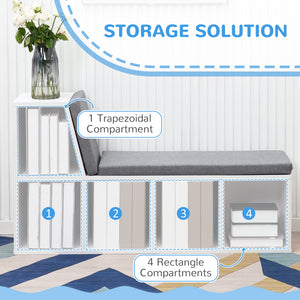 Multi-Purpose Bookshelf with 5 Cubes, 5-Cubby Bookcase with Cushioned Reading Nook and Storage Shelves, Blue – view 11