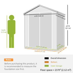 6x4.5FT Plastic Shed, Lockable Garden Tool Storage House with Double Doors and Vent, Grey