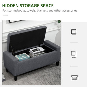 Storage Ottoman Bench, Linen Upholstered Bench with Tufted Design, Flipping Top, Dark Grey
