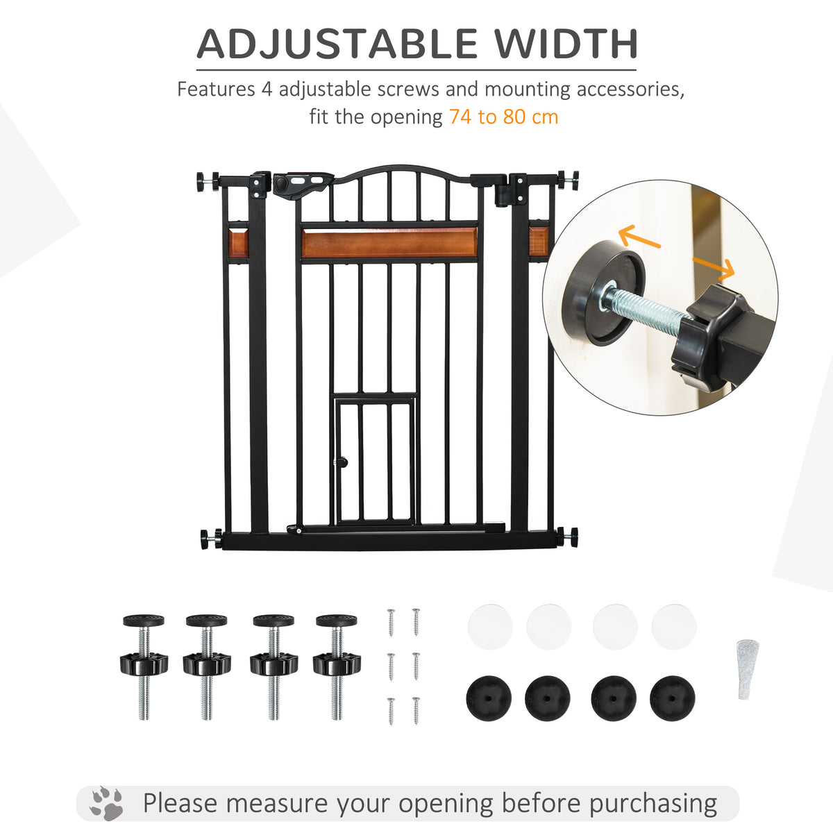 29.1''-31.5'' Extra Wide Dog Gate with Cat Door, 30"H Stair Gate with Extension, Wall Cups, Pressure Fit – view 5