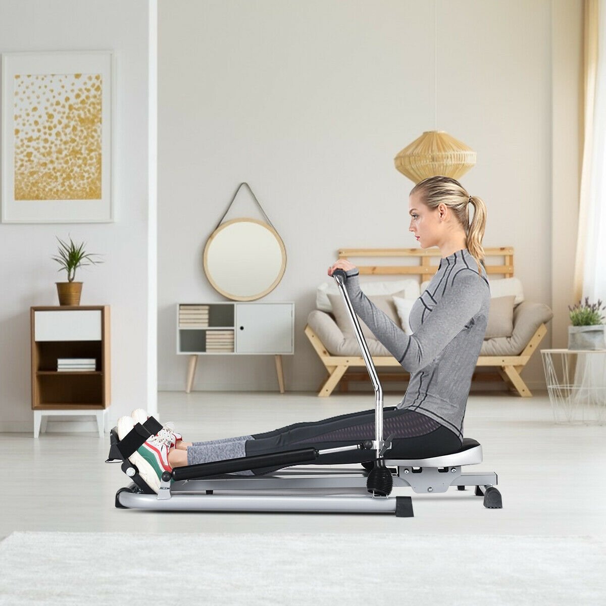 Exercise Adjustable Double Hydraulic Resistance Rowing Machine view 2