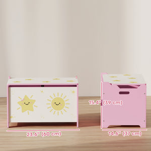 Qaba Toy Chest, Kids Storage Chest with Lid, Safety Hinges and Groove Handles for Boys, Girls