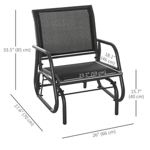 Patio Glider Outdoor Glider Chair with Breathable Mesh Seat & Backrest, Armrests and Metal Frame, Black