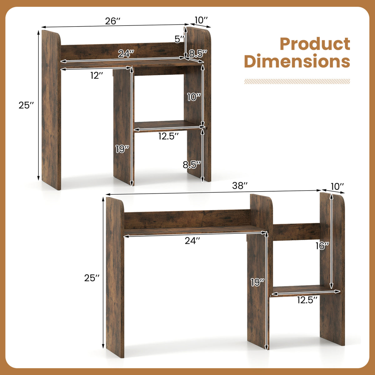 Expandable Desk Bookshelf with Open Cubes and Desktop Display Rack-Rustic Brown view 4