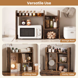 Expandable Desk Bookshelf with Open Cubes and Desktop Display Rack-Rustic Brown view 5