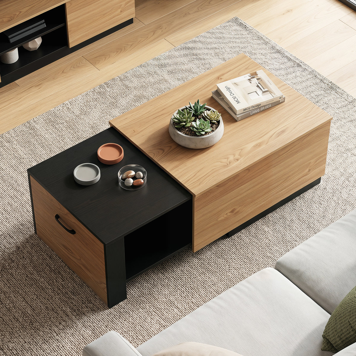 Extendable Coffee table with Concealed Storage Compartment-Natural view 3
