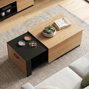 Extendable Coffee table with Concealed Storage Compartment-Natural view 3