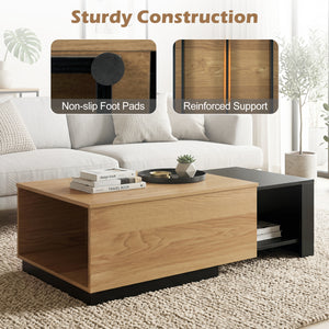 Extendable Coffee table with Concealed Storage Compartment-Natural view 9