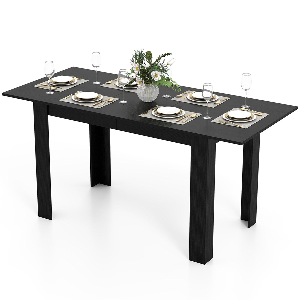 Extendable Dining Table for 4-8 People 47 inches-62 inches Large Rectangular Kitchen Table-Black view 4