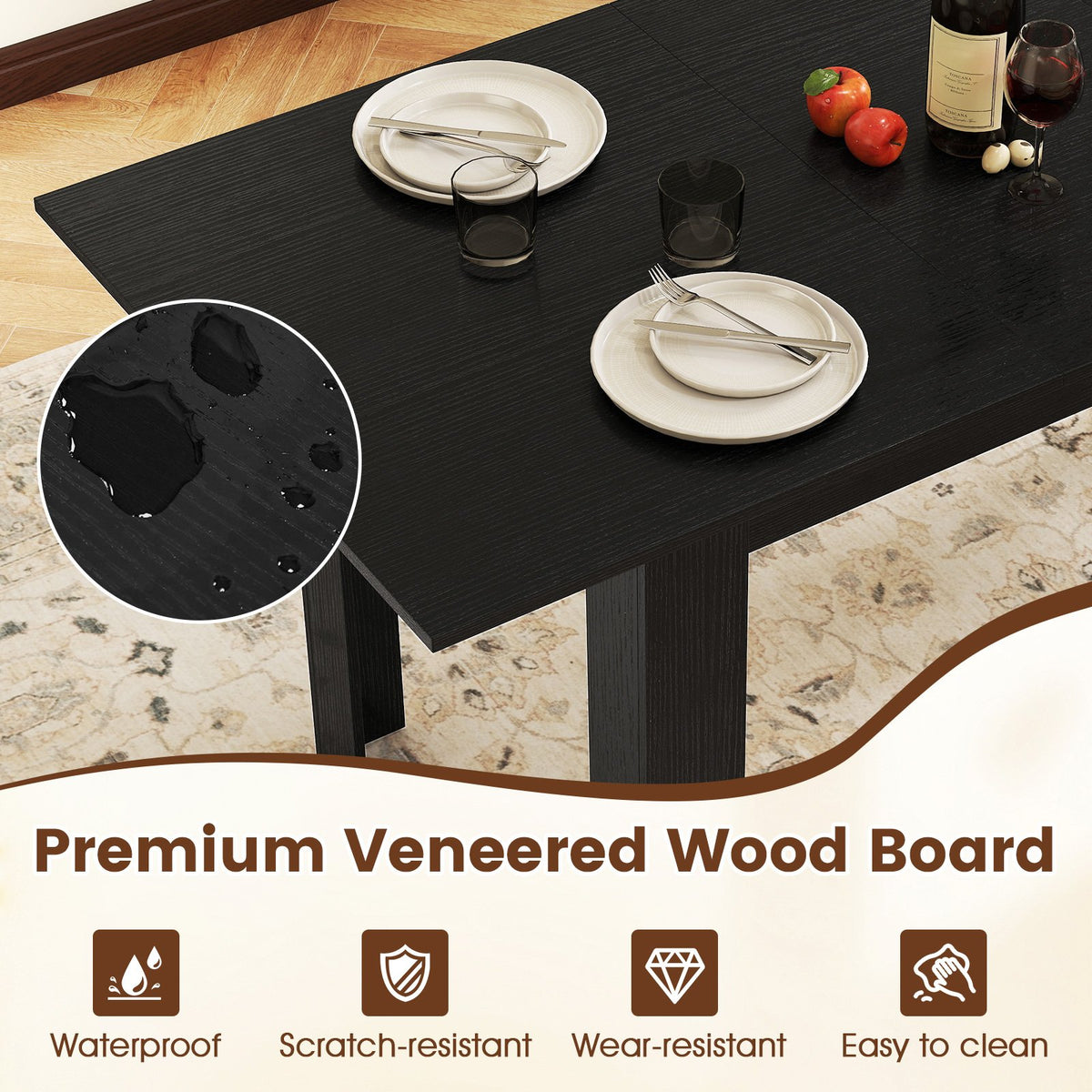 Extendable Dining Table for 4-8 People 47 inches-62 inches Large Rectangular Kitchen Table-Black view 6