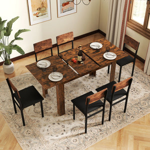 Extendable Dining Table for 4-8 People 47 inches-62 inches Large Rectangular Kitchen Table-Rustic Brown view 8