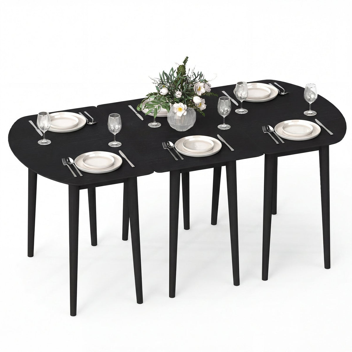 Extendable Dining Table Set with 2 Half-Round and 1 Rectangular Tables-Black view 4