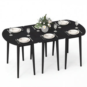 Extendable Dining Table Set with 2 Half-Round and 1 Rectangular Tables-Black view 4