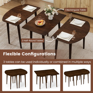 Extendable Dining Table Set with 2 Half-Round and 1 Rectangular Tables-Walnut view 9