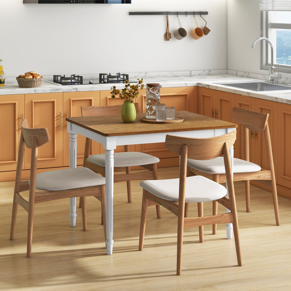 Extendable Dining Table with Rubber Wood Legs for 4-8 People-White view 3
