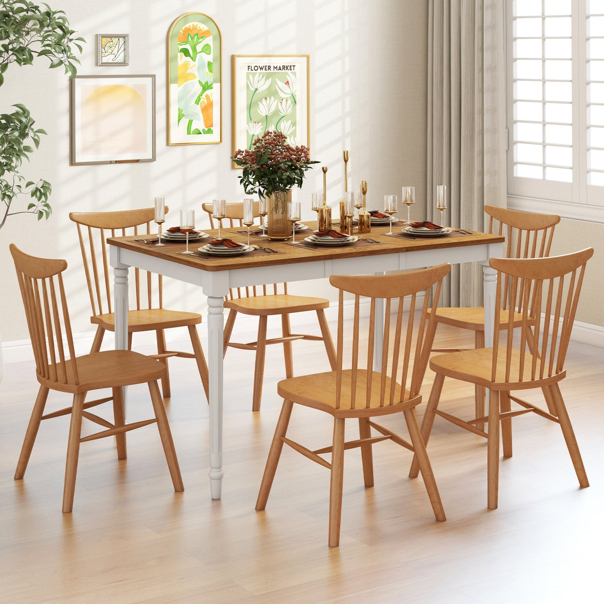 Extendable Dining Table with Rubber Wood Legs for 4-8 People-White view 6