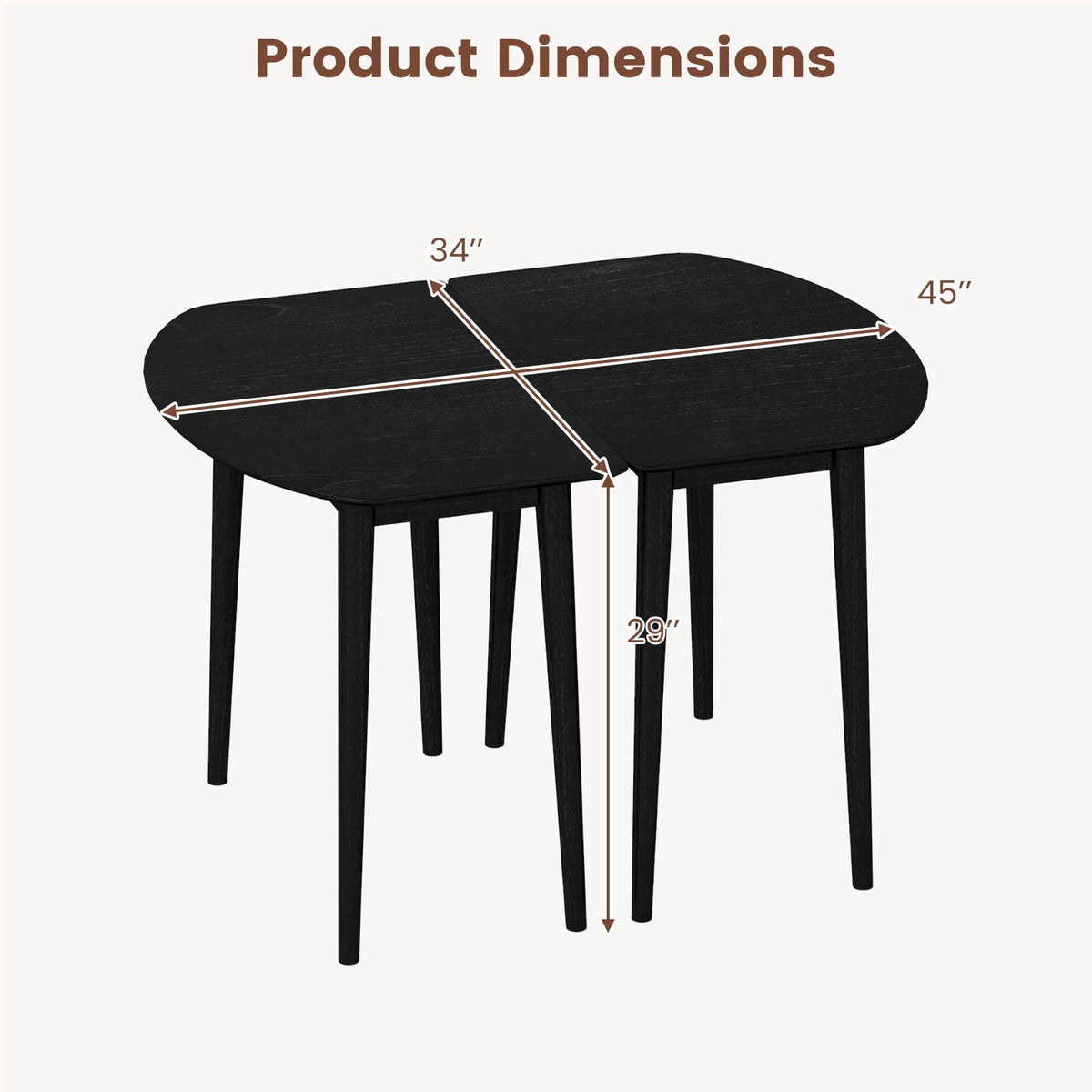 Extendable Oval Dining Table Set with 2 Half-Round Tables for 4-6 People-Black view 3