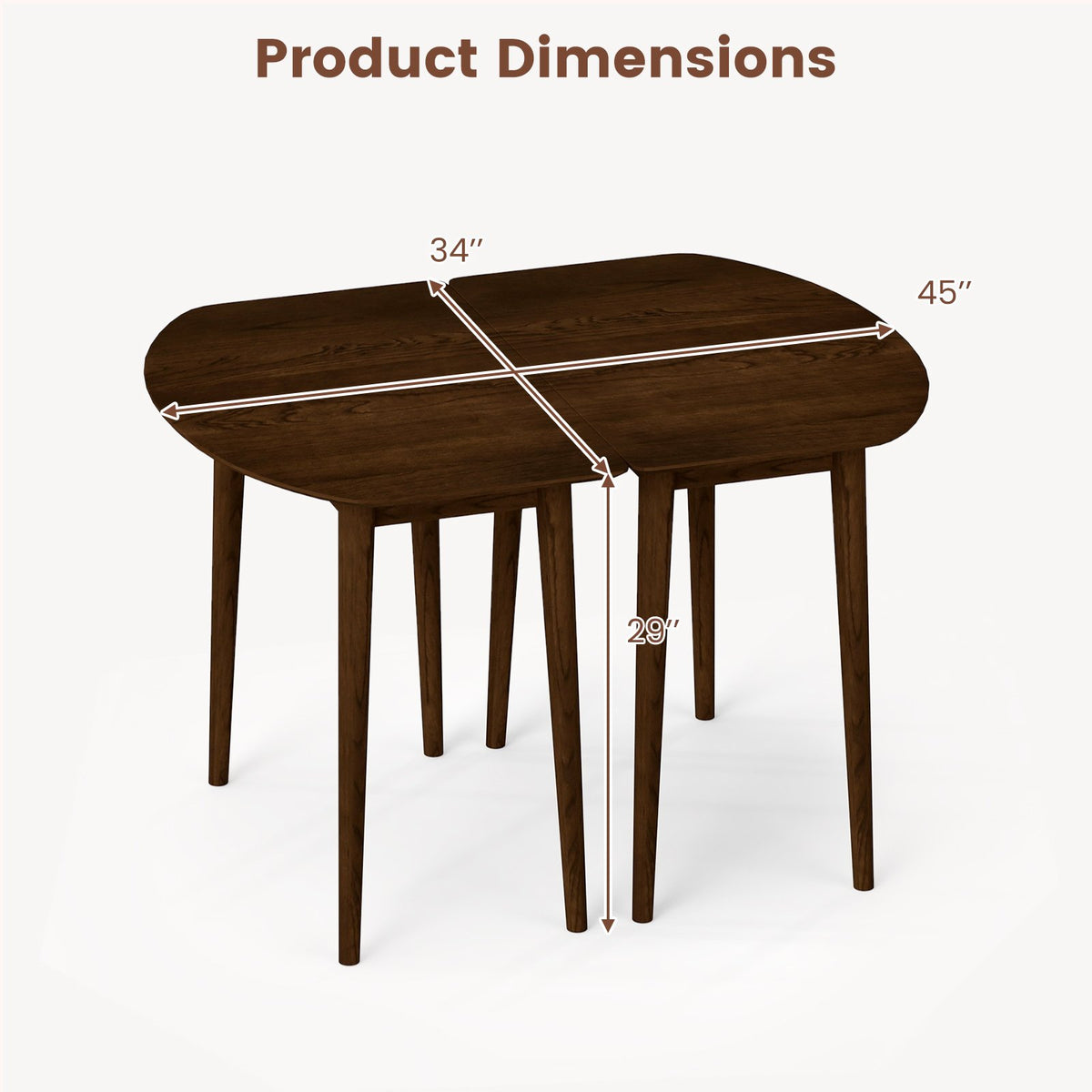 Extendable Oval Dining Table Set with 2 Half-Round Tables for 4-6 People-Walnut view 3