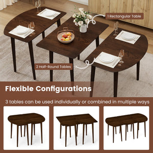 Extendable Oval Dining Table Set with 2 Half-Round Tables for 4-6 People-Walnut view 5