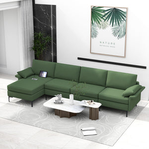 Extra Large L-shaped Sectional Sofa with Reversible Chaise and 2 USB Ports for 4-5 People-Army Green view 2