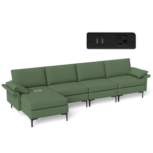Extra Large L-shaped Sectional Sofa with Reversible Chaise and 2 USB Ports for 4-5 People-Army Green view 4
