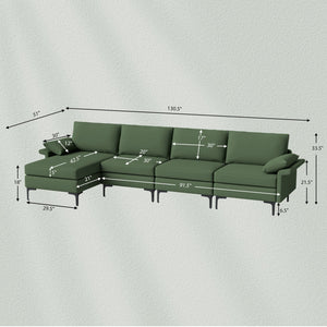 Extra Large L-shaped Sectional Sofa with Reversible Chaise and 2 USB Ports for 4-5 People-Army Green view 5