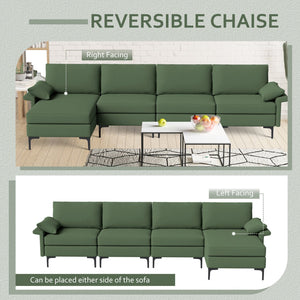 Extra Large L-shaped Sectional Sofa with Reversible Chaise and 2 USB Ports for 4-5 People-Army Green view 7
