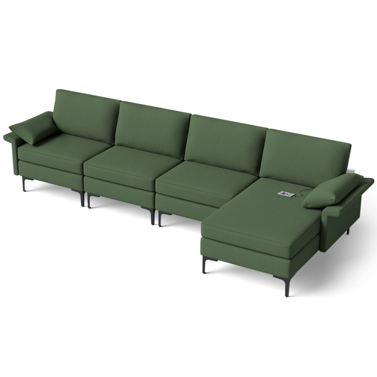 Extra Large L-shaped Sectional Sofa with Reversible Chaise and 2 USB Ports for 4-5 People-Army Green view 8