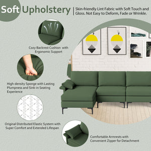 Extra Large L-shaped Sectional Sofa with Reversible Chaise and 2 USB Ports for 4-5 People-Army Green view 9