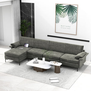 Extra Large L-shaped Sectional Sofa with Reversible Chaise and 2 USB Ports for 4-5 People-Gray view 2