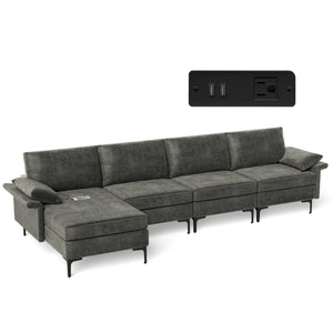 Extra Large L-shaped Sectional Sofa with Reversible Chaise and 2 USB Ports for 4-5 People-Gray view 4