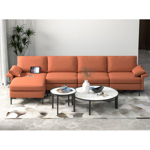 Extra Large L-shaped Sectional Sofa with Reversible Chaise and 2 USB Ports for 4-5 People-Rust Red view 3
