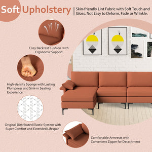 Extra Large L-shaped Sectional Sofa with Reversible Chaise and 2 USB Ports for 4-5 People-Rust Red view 9