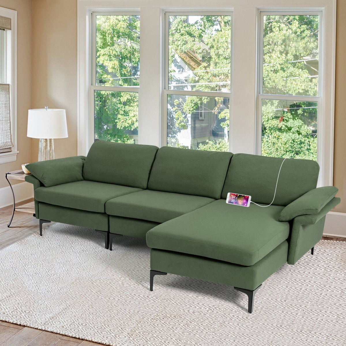 Extra Large Modular L-shaped Sectional Sofa with Reversible Chaise for 4-5 People-Army Green view 3