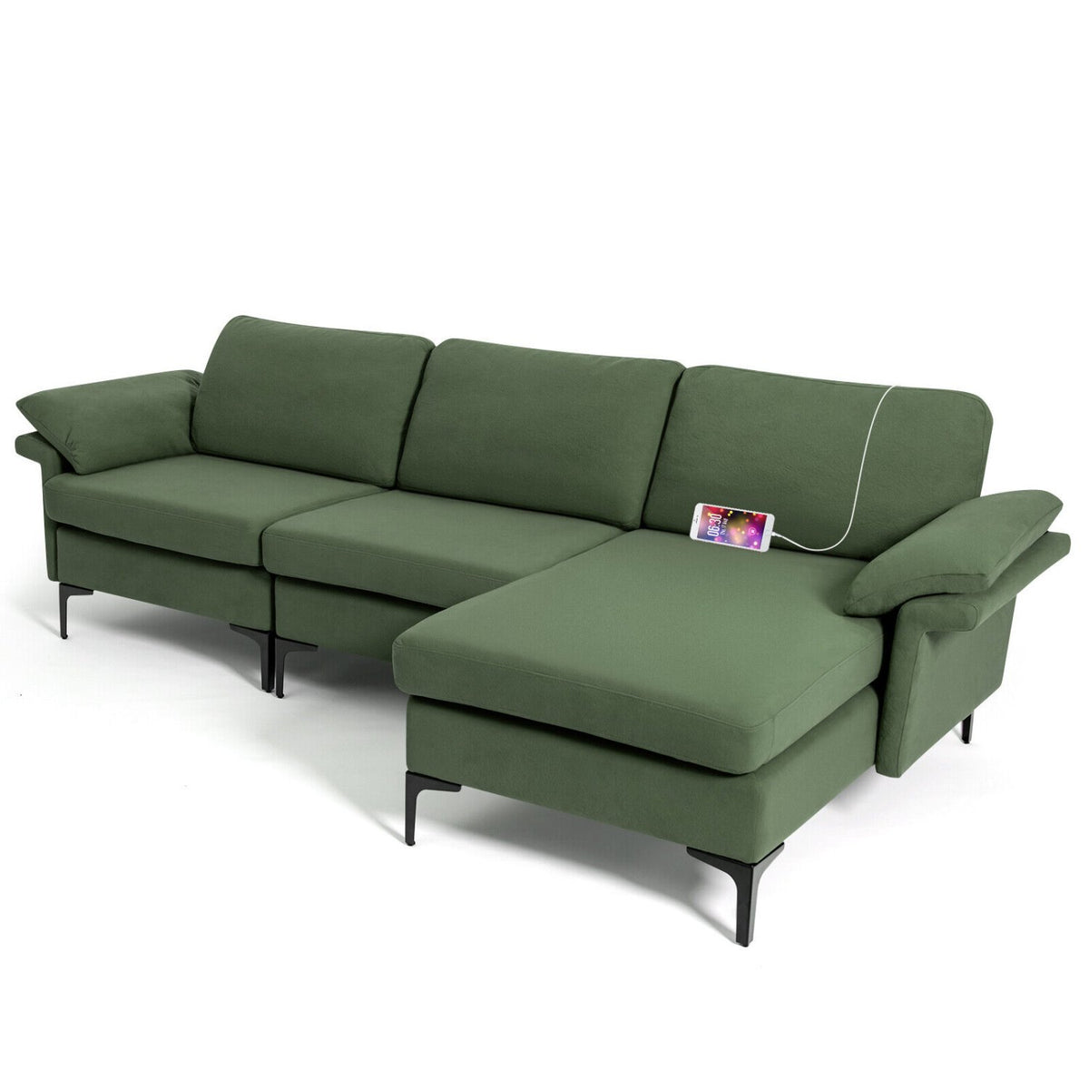 Extra Large Modular L-shaped Sectional Sofa with Reversible Chaise for 4-5 People-Army Green view 4